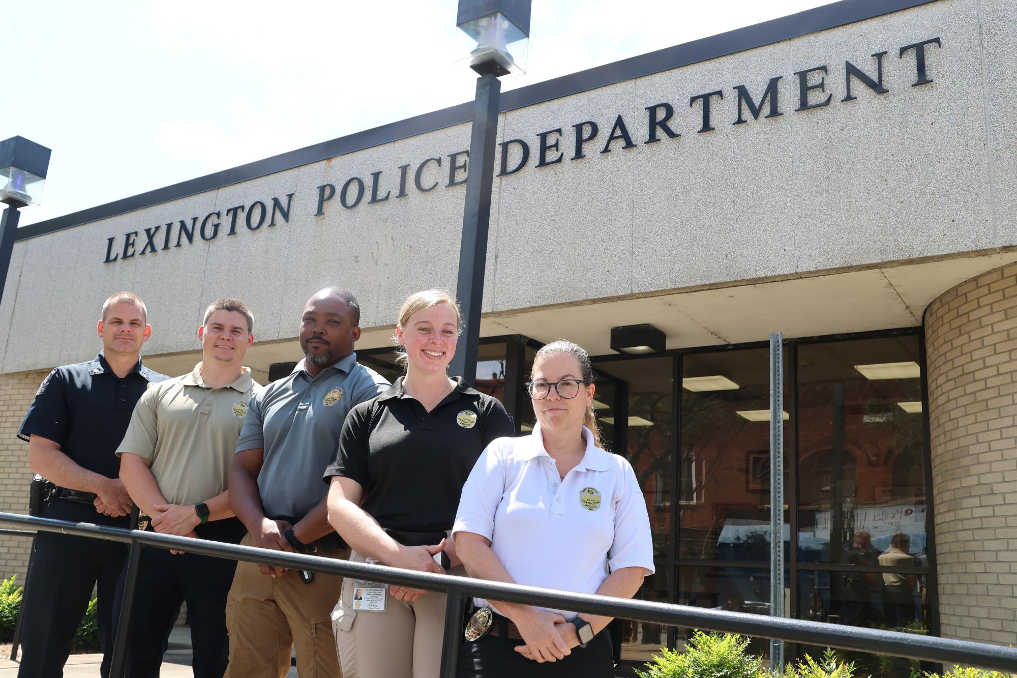 Lexington Police Department team photo outside of the police station on Main Street in Lexington, NC