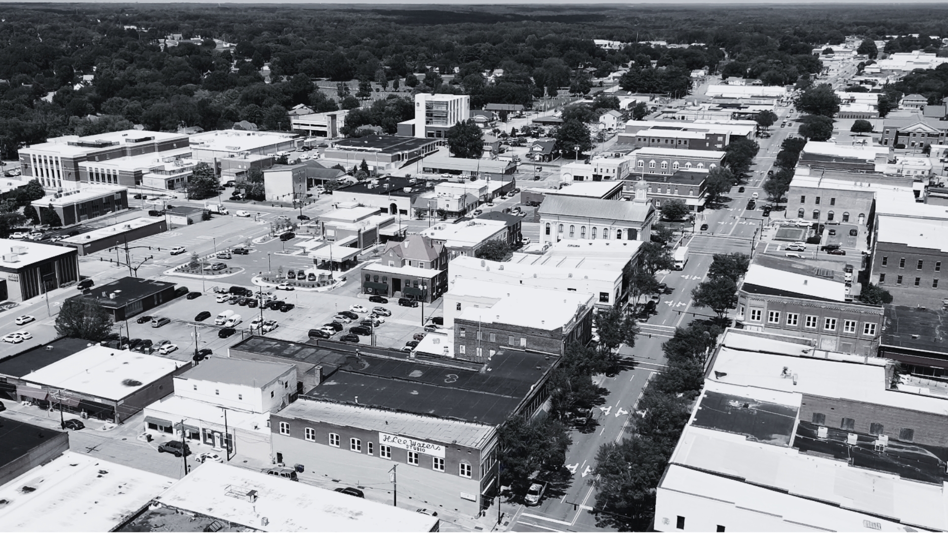 City Drone Shot B&W